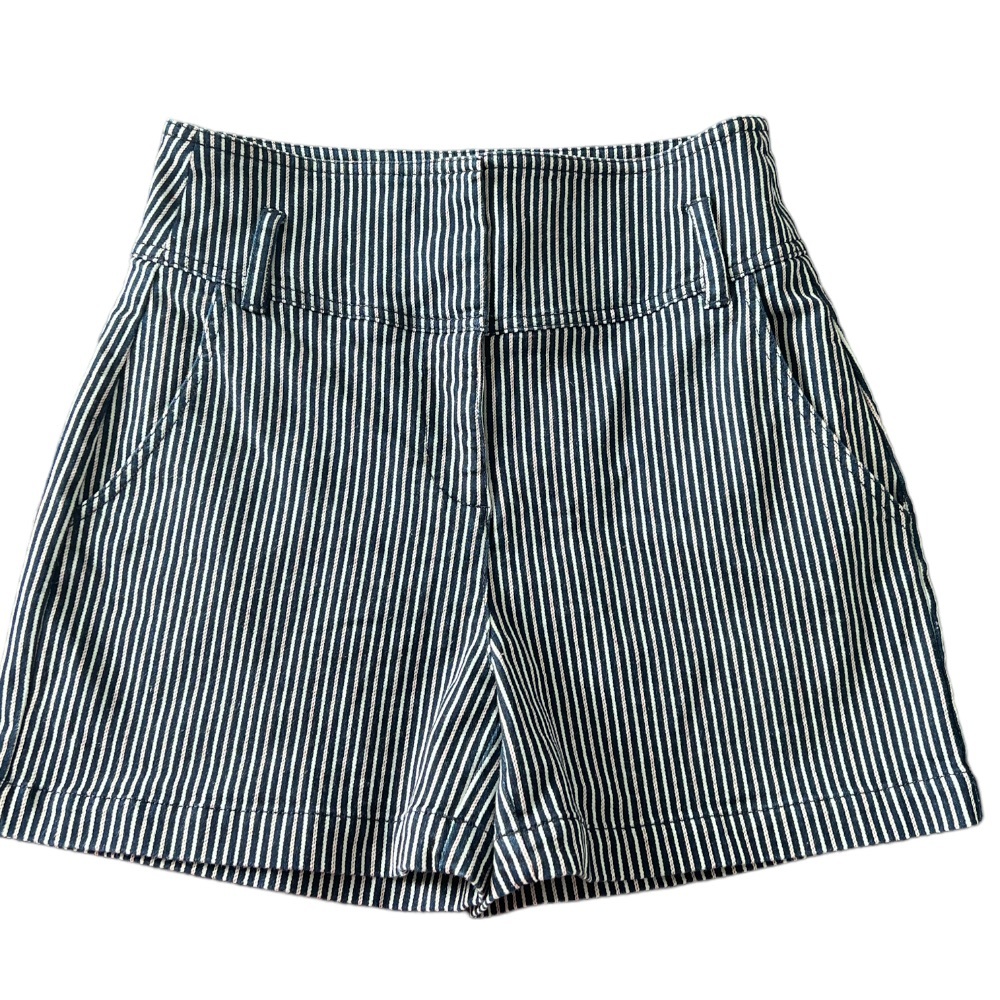 Anthropologie ett:twa Shorts Navy White Red Stripes High Rise Zip Front Size: 8